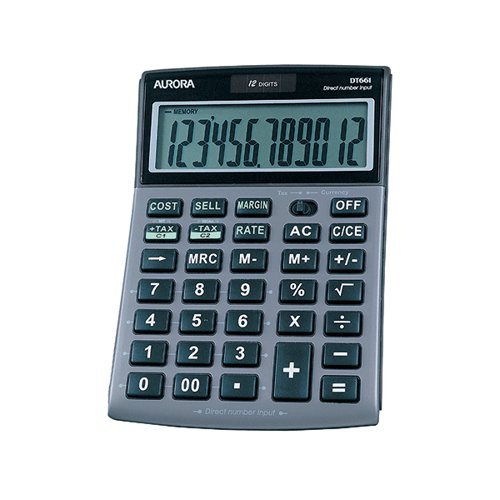 Aurora Black 12-Digit Semi-Desk Calculator DT910P 