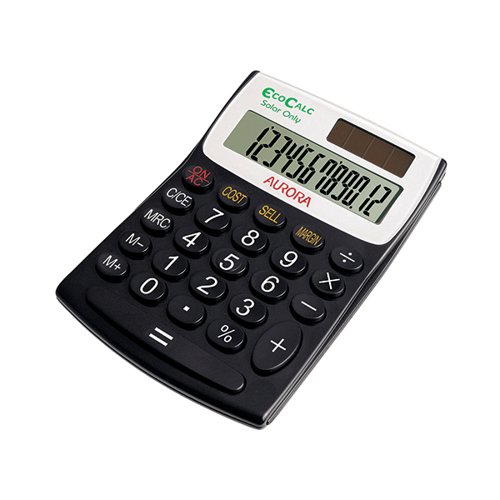 Aurora EcoCalc Semi-Desktop Calculator 12-digit Black EC404