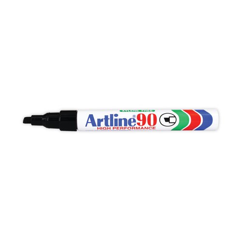 AR80254 | Designed for frequent use, this Artline 90 permanent marker features a heavy duty metal barrel and chisel tip for a 2.0-5.0mm line width. The fibre tip is suitable for marking a variety of surfaces, including glass, plastic, metal, rubber and porcelain. Creating both bold and finer lines, the water resistant ink is quick drying to prevent smudging. This pack contains 12 black markers.