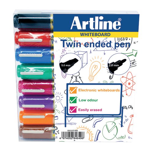 Artline 2-in-1 Whiteboard Marker Chisel Tip Assorted Pack of 8 EK525TA