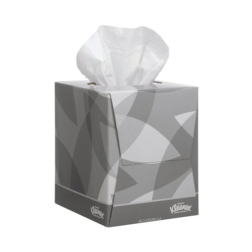 These Kleenex 2-Ply Tissues are soft and delicate, ideal for use on the face. Supplied in a handy cube cardboard dispenser, these tissues are interleaved to give smooth retrieval from the box. This pack contains 12 boxes, each with 90 tissues.