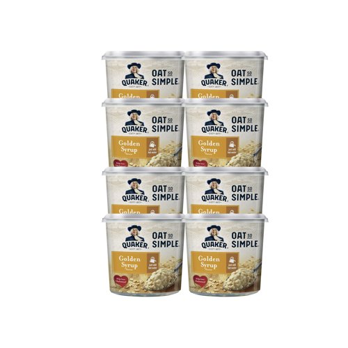 AU58994 | Ensure your day gets off to the best possible start with these Oat So Simple Golden Syrup porridge pots from Quaker. Ready in as little as two minutes, all you need to do is add boiling water then stir and you will be enjoying deliciously creamy porridge. This pack contains 8 50g pots of Quaker Oat So Simple Porridge.