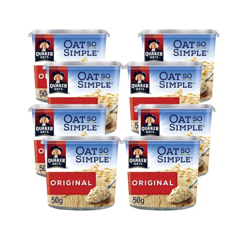 AU79363 | Ensure your day gets off to the best possible start with these Oat So Simple porridge pots from Quaker. Ready in as little as two minutes, all you need to do is add boiling water then stir and you will be enjoying deliciously creamy porridge. This pack contains 8 50g pots of Quaker Oat So Simple Porridge.
