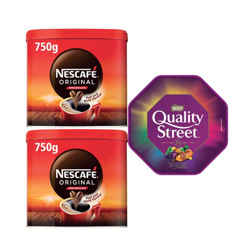 Nescafe Original Coffee Granules 750g x2 FOC Quality Street Tub 600g