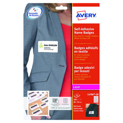 Avery Self Adhesive Name Badge 80x50mm 10 Per Sheet White/Blue Border (200 Pack) L4787-20