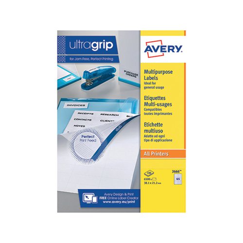 Avery Multi-Purpose Label 65TV per Sheet White Pack of 100 Sheets 3666