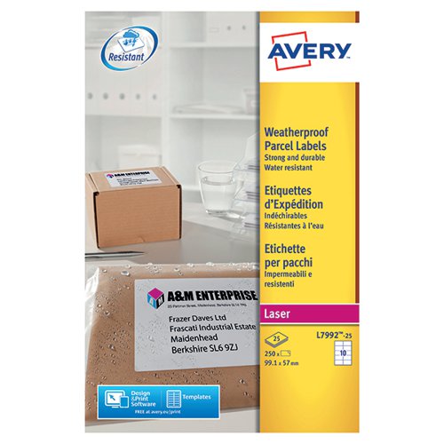 Avery Weatherproof Shipping Label 10 Per Sheet (Pack of 250) L7992-25