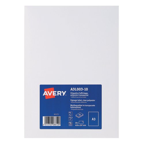 Avery Display Labels A3 Clear (Pack of 10) A3L003-10