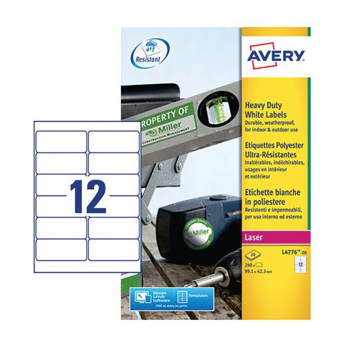AV10534 Avery Laser Label 99.1x42.3mm Heavy Duty White (Pack of 240) L4776-20