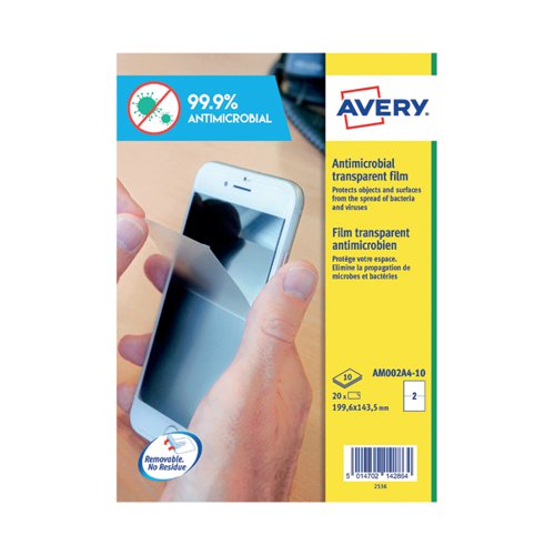 Avery Removable A4 Antimicrobial Film Labels (Pack of 20) AM002A4