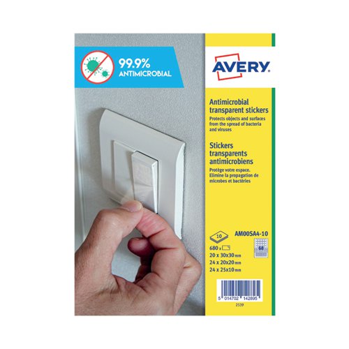 Avery Permanent Assorted Square Antimicrobial Film Labels (Pack of 680) AM00SA4