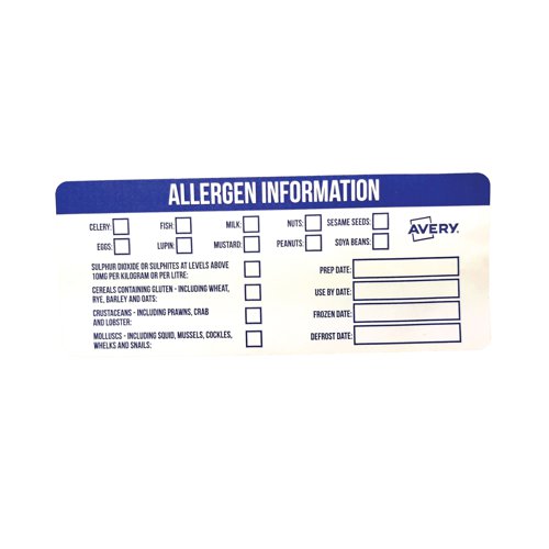 Avery Pre-Printed Allergen Food Labels 98x40mm (Pack of 300) ALL9840 - Avery UK - AV14673 - McArdle Computer and Office Supplies