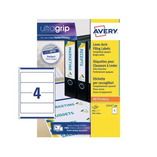 Avery Lever Arch Filing Laser Labels 200x60mm (Pack of 400) L7171-100 - Avery UK - AV17628 - McArdle Computer and Office Supplies