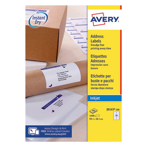 Avery Inkjet Address Labels 14 Per Sheet Wht (Pack of 1400) J8163-100