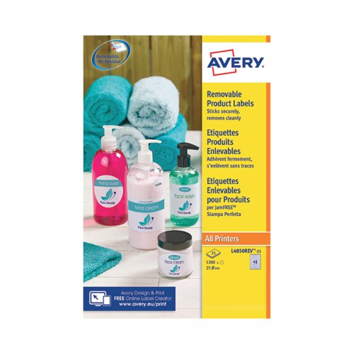 Avery Removable Labels Round 25mm White (Pack of 1200) L4850REV-25