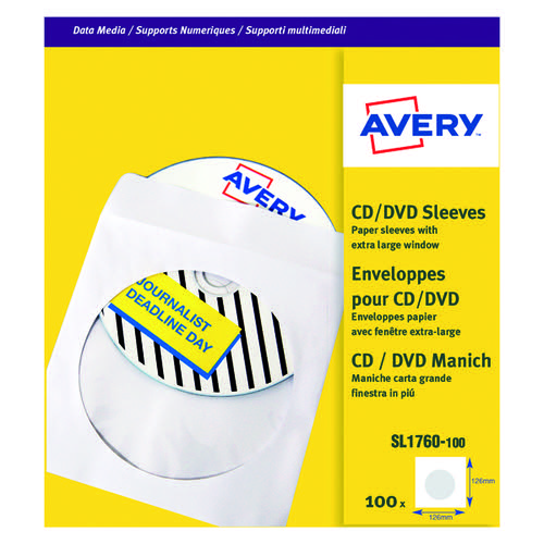 Avery CD/DVD Paper Sleeves 126x126mm White Ref SL1760-100 Pack of 100