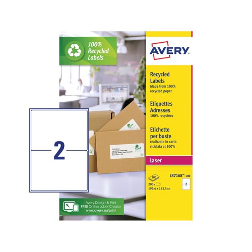 Avery Laser Labels Recycled 2 Per Sheet White (Pack of 200) LR7168-100 - Avery UK - AV81510 - McArdle Computer and Office Supplies