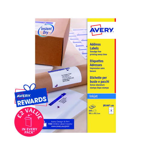 Avery Inkjet Label 99.1x93.1mm 6 Per Sheet Wht (Pack of 600) J8166-100