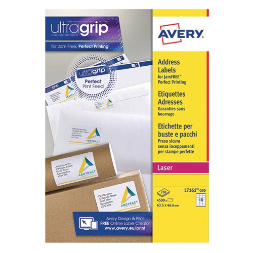 Avery Ultragrip Laser Labels 63.5x46.6mm White (Pack of 4500) L7161-250
