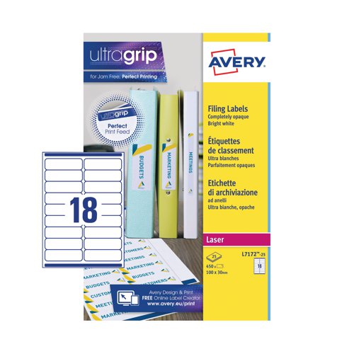 Avery Laser Ring Binder Label 100mmx30mm White (Pack of 450) L7172