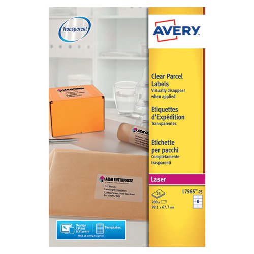 Avery Laser Label 99.1x67.7mm 8 Per Sheet Clear (Pack of 200) L7565-25