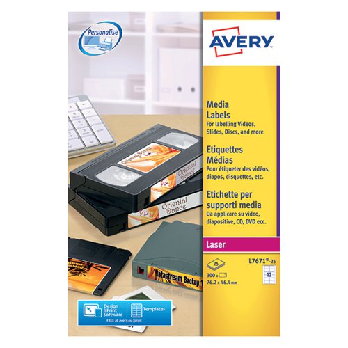 Avery Video Face Label 76x46mm 12 Per Sheet White(Pack of 300)L7671-25