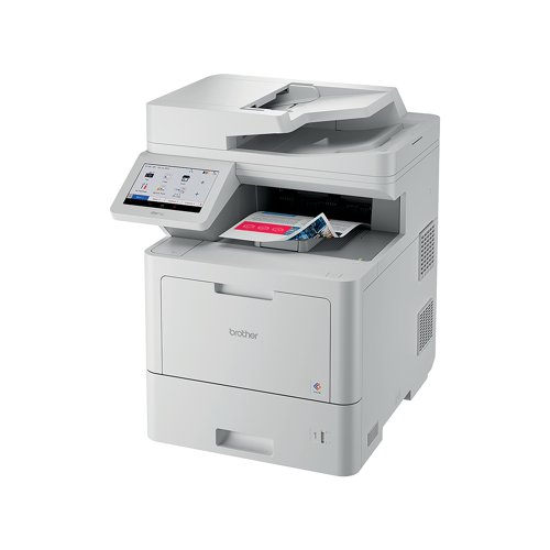 The Brother MFC-L9630CDN is an all-in-one colour professional workgroup laser printer for printing, copying, scanning and faxing with impressive colour outputs and excellent paper handling options. Comes with a high yield in-box toner to considerably reduce print spend. Features a fast print speed up to 40 pages per minute, including 2-sided printing (28 sides per minute). Comes with Cloud Secure Print so you can securely print without installing additional drivers or apps. Has built-in support for the latest industry-standard security protocols to keep your data secure. Identity management and access controls help to reduce risk with selective user restriction and allows selective users and authorised employees instant access to specific settings and functions. Supplied with a 520 sheet paper tray, expandable to 2,600 sheets; multipurpose tray with capacity for 100 sheets, 15 envelopes; automatic document feeder for 100 sheets. Scans with the dual contact image sensor. Scanner function supports PDF, JPEG, TIFF and XPS file formats. Scan to USB, E-mail, OCR, image and file. Direct scan to USB flash memory storage. Colour and mono scan up to 100 ipm. Optical scan resolution of up to 600 x 600dpi. Fax modem 33,600bps (Super G3), with automatic 2-sided faxing. Includes i-fax, which can fax documents over the internet as an email attachment. Features automatic redial if recipient fax is busy, chain dialling, error correction mode, batch transmission, auto reduction, broadcasting (send the same fax to up to 299 locations) and much more.