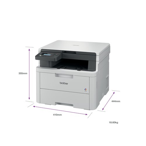 Brother colour LED printers are expertly engineered to help boost productivity in your home or small office. The Brother DCP-L3240CDW A4 colour LED multi-function printer can print, copy and scan. Providing excellent quality and fast print and copy speeds of up to 18 ppm mono/colour. With a scan resolution of up to 1200 x 1200 dpi (mono and colour), with scan to email, image, OCR, file, FTP, network folder (Windows only), SharePoint. Designed to be quiet, with a user-friendly interface, ready to begin printing straight out of the box. This printer utilises LED technology to produce professional quality colour prints, adding impact to those important documents. With an internal memory of 512MB of direct data to easily process your documents. Secure by design, it uses triple-layer security at a device, network and document level, with the latest industry-standard security features to securely protect your data, maintaining the integrity of your data at every step. Connect with Hi-Speed USB 2.0, Wireless 2.4 and 5GHz with Wi-Fi Direct and Mobile printing via Mobile Connect, Brother Print Services Plug-in, AirPrint, Mopria. Manual 2-sided printing. A generous 250 sheet paper tray capacity and a manual feed single sheet slot. All controlled via a 2 line LCD control panel. Supplied with a 1,000 page yield black and colour in-box toner.