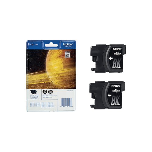 Brother LC-1100 Black Inkjet Cartridge (Pack of 2) LC1100BKBP2