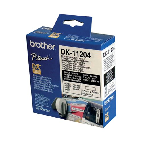 Brother Black on White Paper Multi Purpose Labels (Pack of 400) DK11204 BA62816 Buy online at Office 5Star or contact us Tel 01594 810081 for assistance
