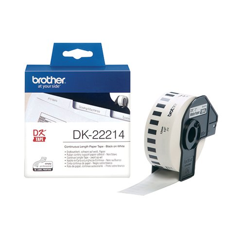 Brother DK-22214 Continuous Paper Label Tape 12mm Black on Wht DK22214