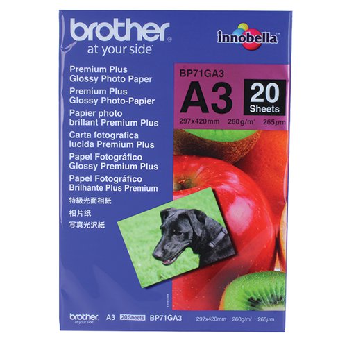 Brother A3 Premium + Glossy Photo Paper (Pack of 20) BP71GA3 BA65840 Buy online at Office 5Star or contact us Tel 01594 810081 for assistance
