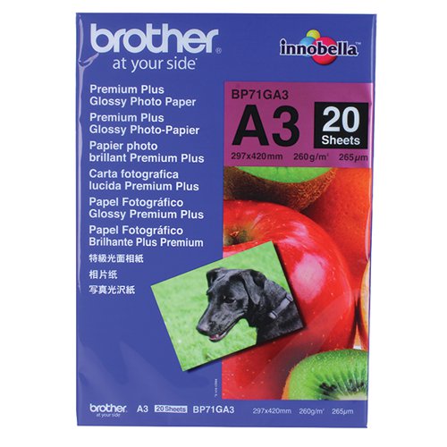 Brother A3 Premium + Glossy Photo Paper (Pack of 20) BP71GA3 - BA65840