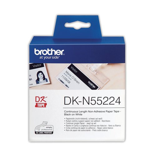 BA66575 Brother Continuous Non-Adhesive Paper Roll Black on White 54mm DKN55224