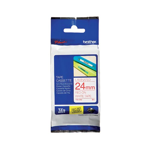 Brother P-Touch TZe Laminated Tape Cassette 24mm x 8m Red on White Tape TZE252 BA68546 Buy online at Office 5Star or contact us Tel 01594 810081 for assistance
