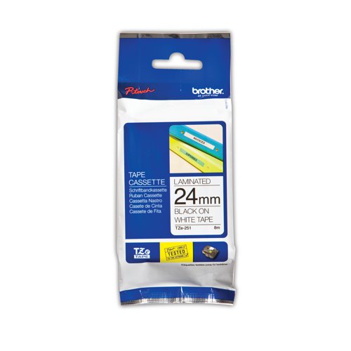 BA69267 Brother P-Touch TZe Laminated Tape Cassette 24mm x 8m Black on White Tape TZE-S251