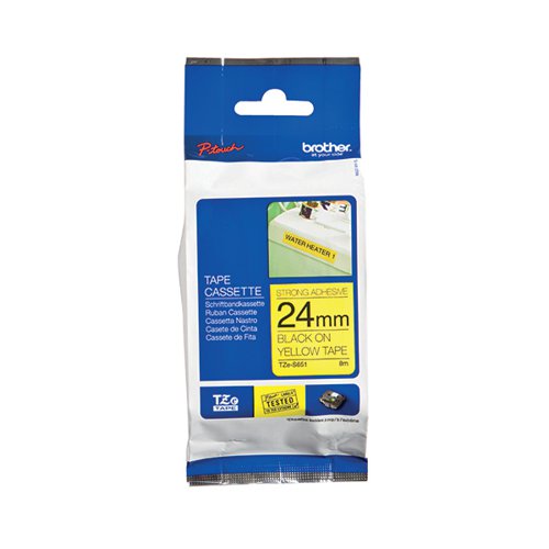 Brother P-Touch TZe Laminated Tape Cassette 24mm x 8m Black on Yellow Tape TZES651