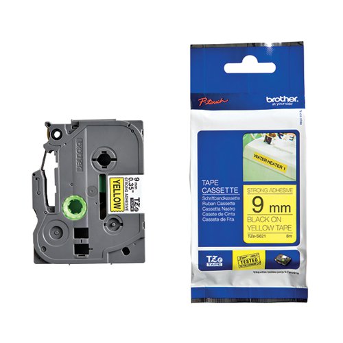 Brother P-Touch TZe Laminated Tape Cassette 9mm x 8m Black on Yellow Tape TZES621 BA69335 Buy online at Office 5Star or contact us Tel 01594 810081 for assistance