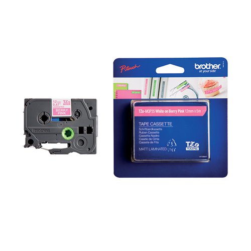 Brother P-Touch TZe Laminated Tape Cassette 12mm x 5m White on Berry Pink TZEMQP35 - BA69864