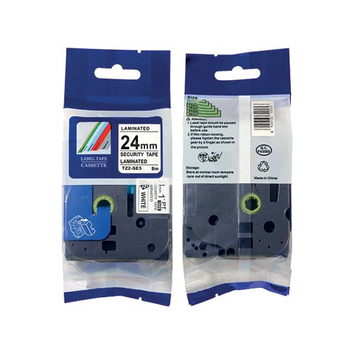 BA76686 Brother P-Touch TZe Security Labelling Tape Cassette 24mm x 8m Black on White Tape TZESE5