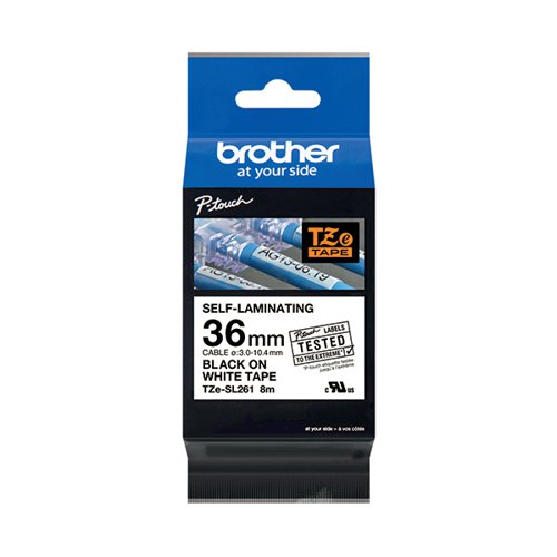 Brother P-Touch TZe Self-Laminating Tape Cassette 36mm x 8m Black on White Tape TZE-SL261