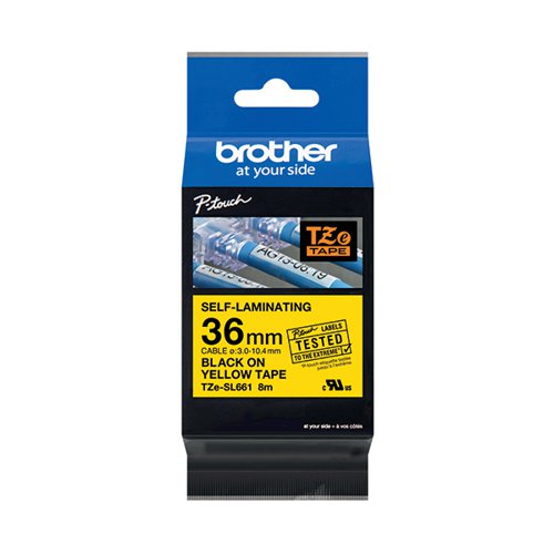 Brother P-Touch TZe Self-Laminating Tape Cassette 36mm x 8m Black on Yellow Tape TZE-SL661