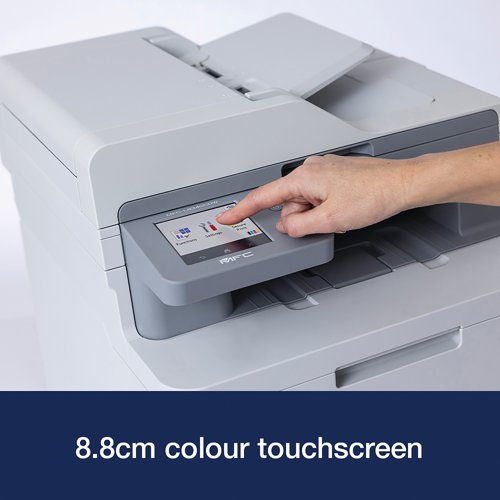 Brother MFC-L8340CDW Professional Compact Colour LED All-in-One Printer comes with a flexible suite of security features and solutions that can be tailored to your business. Includes Near Field Communications (NCF)/card reader support. Connectivity: 5GHz Wi-Fi and USB. Print resolution of 600 x 600 dpi. 30ppm 1-sided and Colour/mono 2-sided printing. A 250 sheet standard paper input tray, with a 30 sheet multi-purpose tray and 50 sheet automatic document feeder (ADF). Copy functions include Multi-copying/stack/sort, enlargement/reduction ratio, 2 in 1 ID copying, N in 1 copying, allowing 2 or 4 pages on a single A4 sheet. CIS scanner for colour and mono scanning with a scan resolution from ADF of 600 x 600 dpi, with scan resolution from scanner glass (A4) of 1200 x 1200 dpi. Scan speed 1-sided: 27 ipm mono/21 ipm colour. Fax with fax modem 33,600 bps (Super G3). Greyscale: 256 shades of grey, broadcasting the same fax message up to 350 locations, memory transmission of up to 500 pages. With a 8.8cm colour touchscreen LCD control panel. Supplied with in-box toners. Dimensions: 410 x 462 x 401mm. 21.60kg. Recommended monthly duty cycle of up to 4,000 pages.