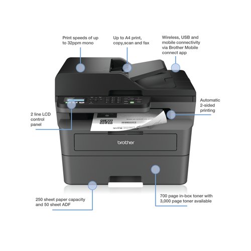 Brother MFC-L2800DW All-In-One Mono Laser Printer MFCL2800DWZU1 BA82733