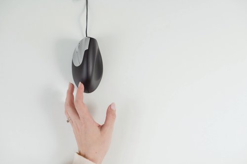 The Bakker Elkhuizen Handshake Wired Mouse is a mouse with a vertical grip. It has two buttons and a scroll wheel. The vertical mouse correctly reduces muscle tension. The ergonomic design ensures left hand arms and wrists are positioned in the correct posture. The mouse is designed for small and medium sized hands (hand widths up to 9 cm, excluding the thumb).