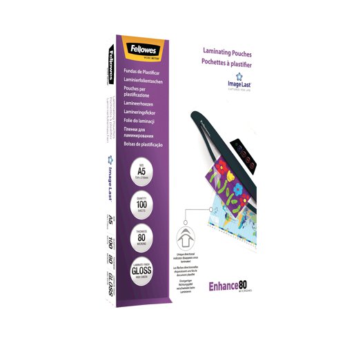 BB30609 Fellowes ImageLast A5 Laminating Pouch 80 Micron Clear Gloss (Pack of 100) 5306002