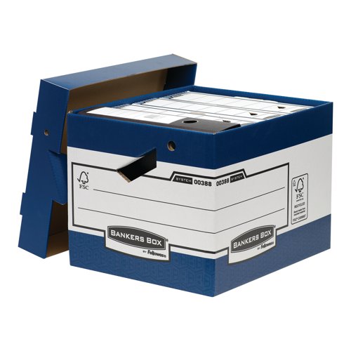 BB43597 | This heavy duty Bankers Box Ergo Box features a triple layer of board on the end panels and a double layer on the sides and base, for durable, long lasting use. The boxes are supplied flat and feature time saving FastFold automatic assembly. Each product is made from 100% recycled board.