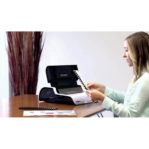 Providing you with an easier way to create high quality bound documents, the Fellowes Pulsar Electric Comb Binder is perfect for ensuring that you always impress. Electrically punching through up to 15 pages and binding 325 sheets, you have an easier way to create manuals, proposals and other documents. Vertical document loading and a comb sizing guide ensures that your finished documents always look fantastic, properly lined up and securely bound.