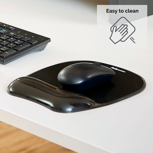 This Fellowes Crystals mouse pad features a soft gel padding with a stain resistant, wipe clean polyurethane cover. The ergonomic design supports the wrist, helping to alleviate pressure and provide comfort. The mouse pad also features a non-slip backing. This pack contains 1 mouse pad in black.