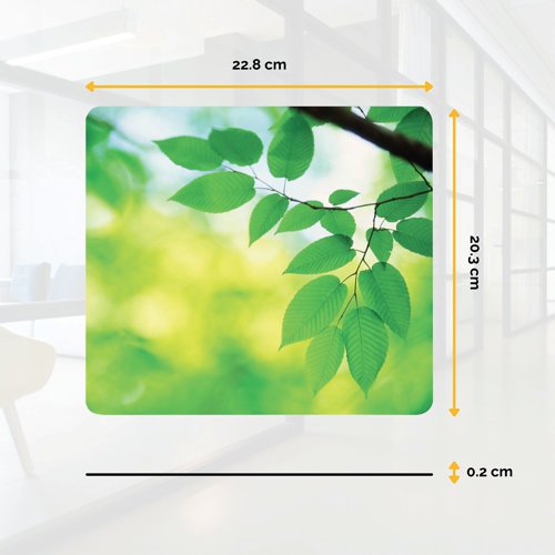 BB54281 | The Fellowes Earth Series Mouse Mat is optical friendly for superior tracking. With a non-skid rubber base that protects the desktop from scratches. The mouse mat with a leaf print design is durable and easy to clean. The mat has a rubber base that is made from 95% post-consumer recycled tyres.